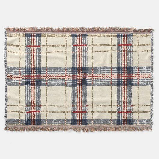 Beige-blau kariertes Webmuster Decke (Vorderseite)