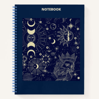 BEIGE & BLAUE ASTROLOGIE/ASTRONOMIE THEMED NOTEBOO NOTIZBLOCK