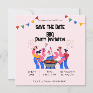 Beige blaue BBQ-Einladungskarte zum Speichern des Save The Date