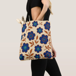 Beige-blaue Boho-Floral-Tasche Tasche
