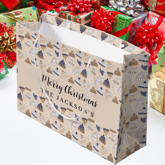 Beige blaue Strickmode für normale Weihnachtszeit Große Geschenktüte