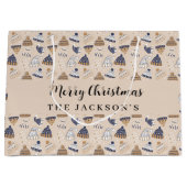 Beige blaue Strickmode für normale Weihnachtszeit Große Geschenktüte (Vorderseite)