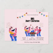 Beige Blaue Verspielte BBQ-Party-Karte (Vorne/Hinten)