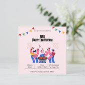 Beige Blaue Verspielte BBQ-Party-Karte (Stehend Vorderseite)