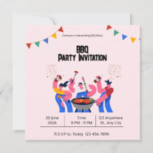 Beige Blaue Verspielte BBQ-Party-Karte