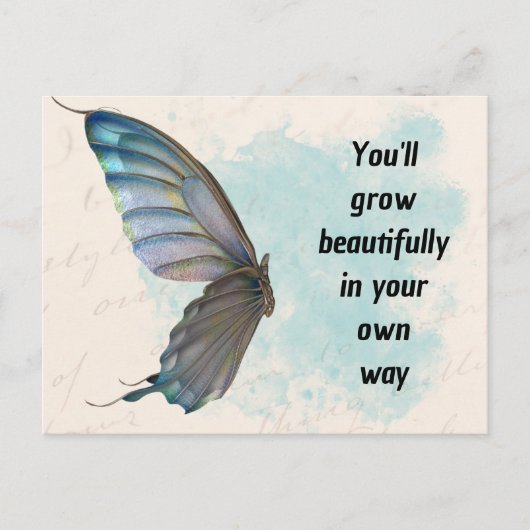 Beige Blaue Vintage Schmetterlingsstandardkarte Postkarte (Vorderseite)