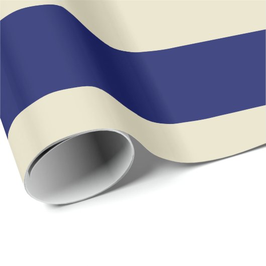 Beige, blaue XL Streifen Muster V Geschenkpapier (Rolleneckpunkt)