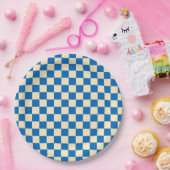 Beige + Blauer Karo Prüfpappmuster Pappteller (Party)