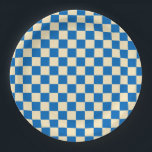 Beige   Blauer Karo Prüfpappmuster Pappteller<br><div class="desc">Beige   Blauer Karo Checkered Checkerboard Muster Paper Teller</div>