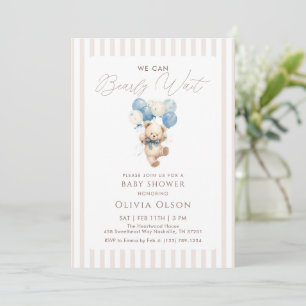 Beige Blauer Teddybär Beary Wait Babyparty Einladung