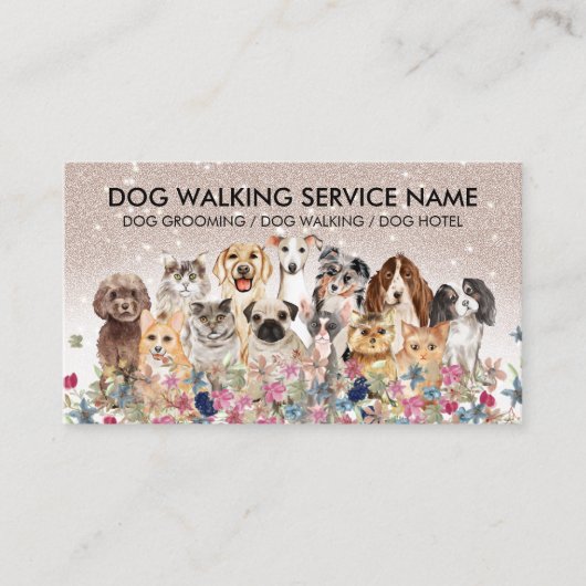 Beige Bling Niedliche Hunde Katzen Visitenkarte (Vorderseite)