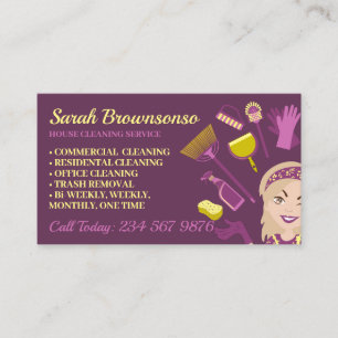 Beige Blonde Lila Frau Janitorial House Clean Visitenkarte