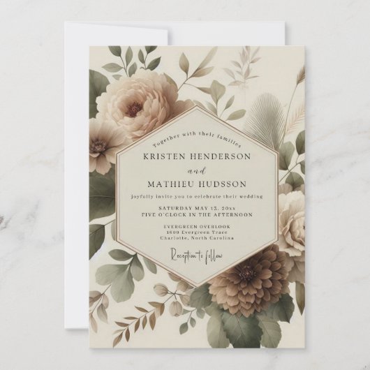 Beige Bloom Romantik-Hochzeit Einladung (Vorderseite)