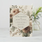 Beige Bloom Romantik-Hochzeit Einladung (Stehend Vorderseite)