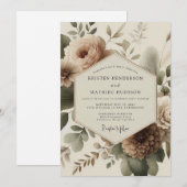 Beige Bloom Romantik-Hochzeit Einladung (Vorne/Hinten)