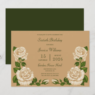 Beige Blossom Dekoration 60. Geburtstag Einladung