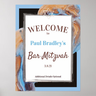 Beige & Blue Bar Mitzvah Begrüßungszeichen Poster