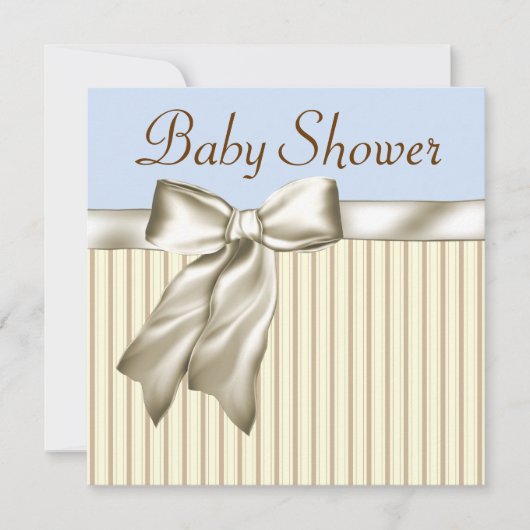 Beige Blue Brown Baby Dusche Einladungen (Vorderseite)