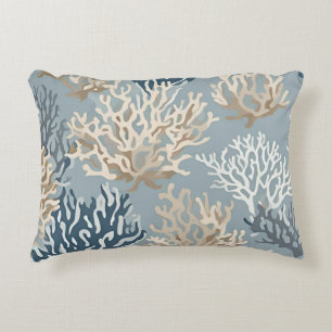 Beige Blue Coral Reef Meereswelt Ocean Coastal Dekokissen