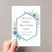 Beige blue Elegant Floral Wedding Acryleinladungen (Insitu (Handheld))