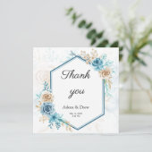 Beige blue Elegant Floral Wedding Dankeskarte (Stehend Vorderseite)