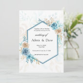 Beige blue Elegant Floral Wedding Einladung (Stehend Vorderseite)