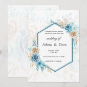 Beige blue Elegant Floral Wedding Einladung (Vorne/Hinten)