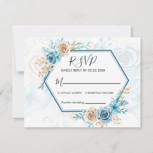 Beige blue Elegant Floral Wedding RSVP Karte (Vorderseite)