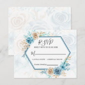 Beige blue Elegant Floral Wedding RSVP Karte (Vorne/Hinten)