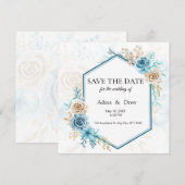 Beige blue Elegant Floral Wedding Save The Date (Vorne/Hinten)
