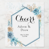 Beige blue Elegant Floral Wedding Weinetikett (Einzelnes Label)