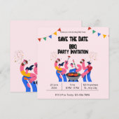 Beige Blue GRILLEN Save the Date Flat Card (Vorne/Hinten)