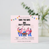 Beige Blue GRILLEN Save the Date Flat Card (Stehend Vorderseite)
