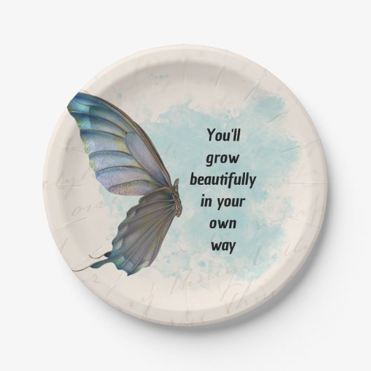 Beige Blue Vintag Butterfly 7" Rundpapier-Platte Pappteller (Vorderseite)