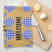 Beige Blue White Checked Geschirrtuch (Viertel Falte)