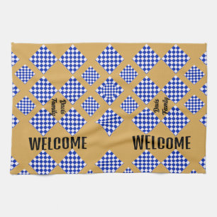Beige Blue White Checked Geschirrtuch