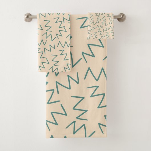Beige Blue Zig Zag Muster Badhandtuch Set (Insitu)