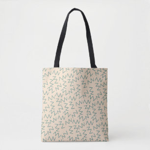 Beige Blue Zig Zag Muster Tasche