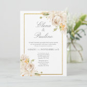 Beige Blume Elegante Hochzeit Einladung auf Spanis (Stehend Vorderseite)