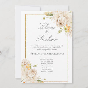 Beige Blume Elegante Hochzeit Einladung auf Spanis