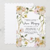 beige Blume mit Goldrahmen - Taufveranstaltung Einladung (Vorne/Hinten)