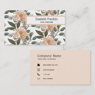 Beige Blume Muster Business Card Visitenkarte