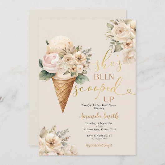 Beige Blume Sommereis Brautparty Einladung (Vorne/Hinten)