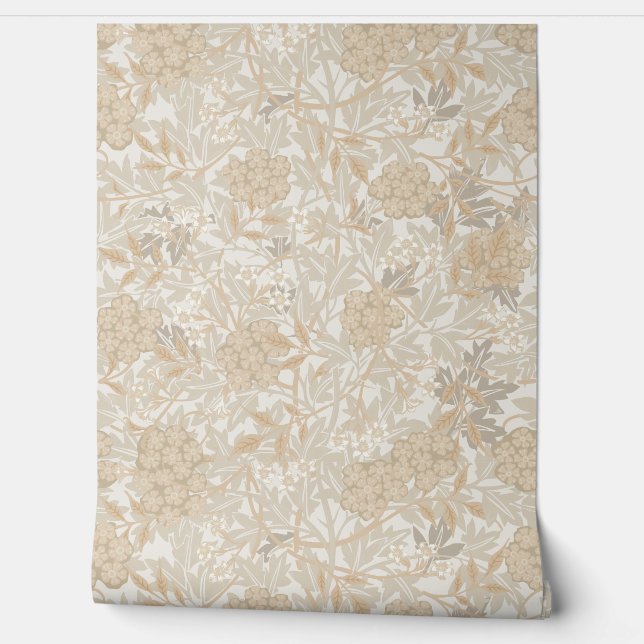 Beige Blume und Beeren im William Morris-Stil Tapete (Abrollen)