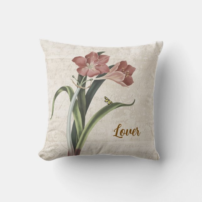 Beige Blume Vintager Liebe Kissen (Vorderseite)