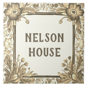 Beige Blumen-Hausnamensschild Fliese