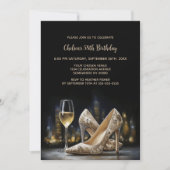 Beige Blumen Hochhackige Schuhe Geburtstagsfeier Einladung (Vorderseite)