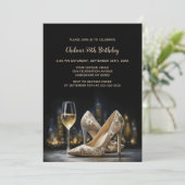 Beige Blumen Hochhackige Schuhe Geburtstagsfeier Einladung (Stehend Vorderseite)