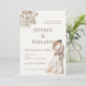 Beige Blumen Hochzeit Einladung (Stehend Vorderseite)