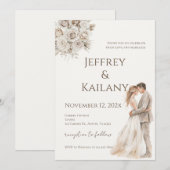 Beige Blumen Hochzeit Einladung (Vorne/Hinten)